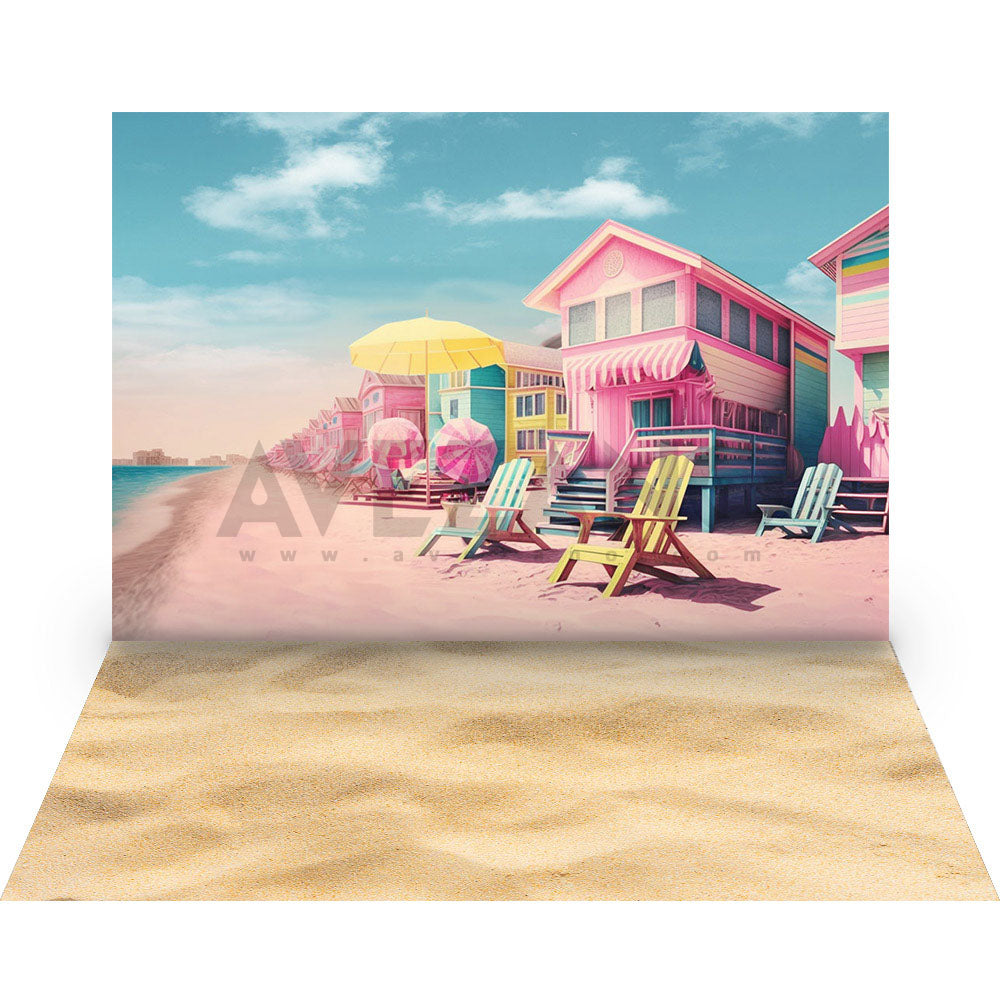 Avezano Summer Pink House Photography 2 pcs Set Backdrop-AVEZANO